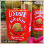 Pickle olive GREEN QUEEN OLIVE stuffed with PIMIENTO crisp & tangy LINDSAY Spain dr. wt. 7oz 198g (JUMBO SIZE)